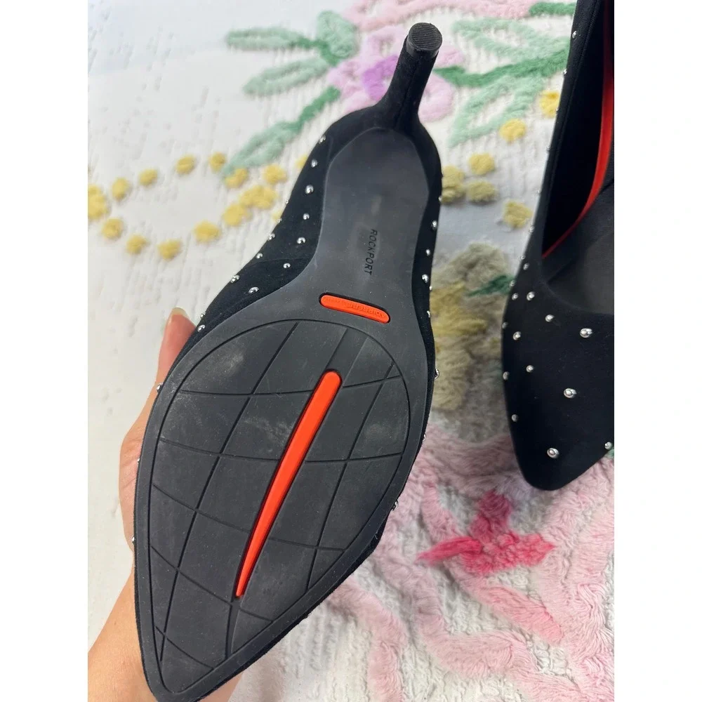 Rockport Total Motion 75mm Pointy Toe Pump Black Suede Studs 10.5‎ M V80295